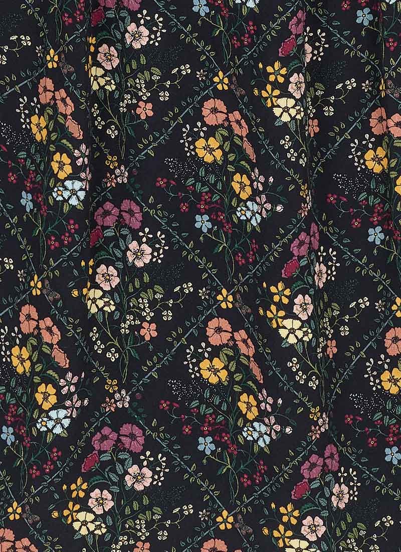 Flora Patchwork Floral Print Puff Sleeve Midaxi Dress