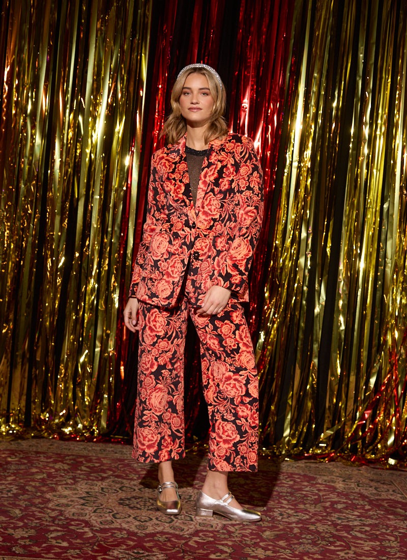 Pippa Blooming Floral Print High Waist Corduroy Trousers | Vintage