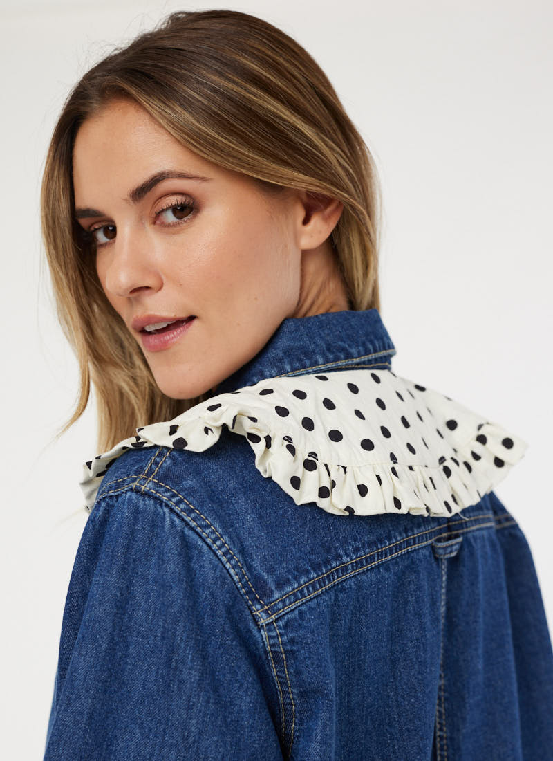 Friller White Polka Dot Print Detachable Collar | Vintage