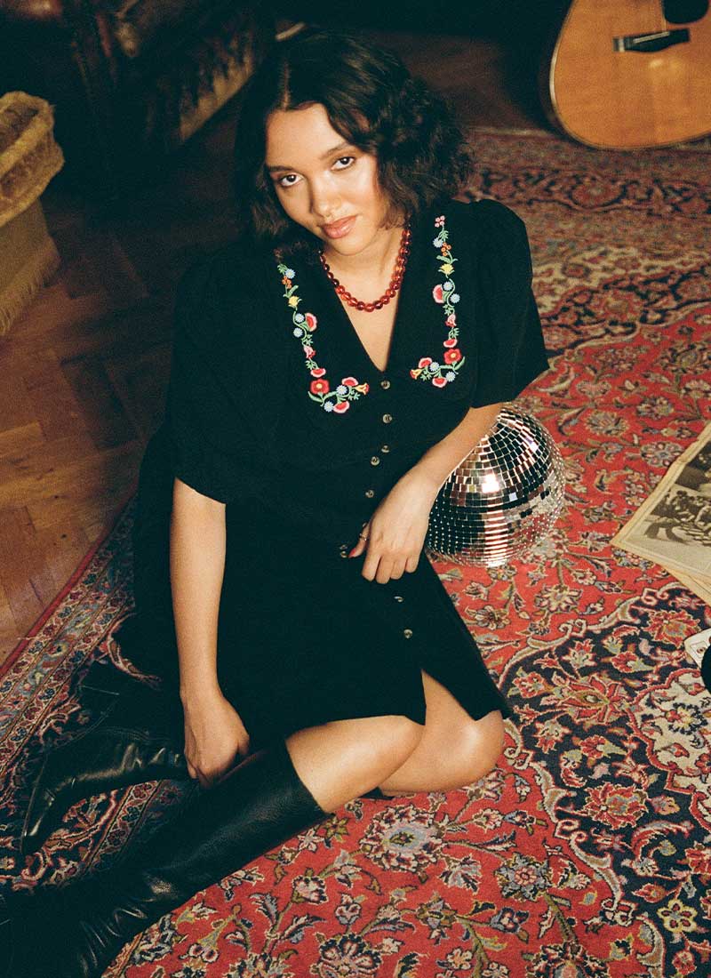 Felicity Embroidered Collar Corduroy Mini Dress | Vintage-Inspired Black  Shirt Dress | Joanie