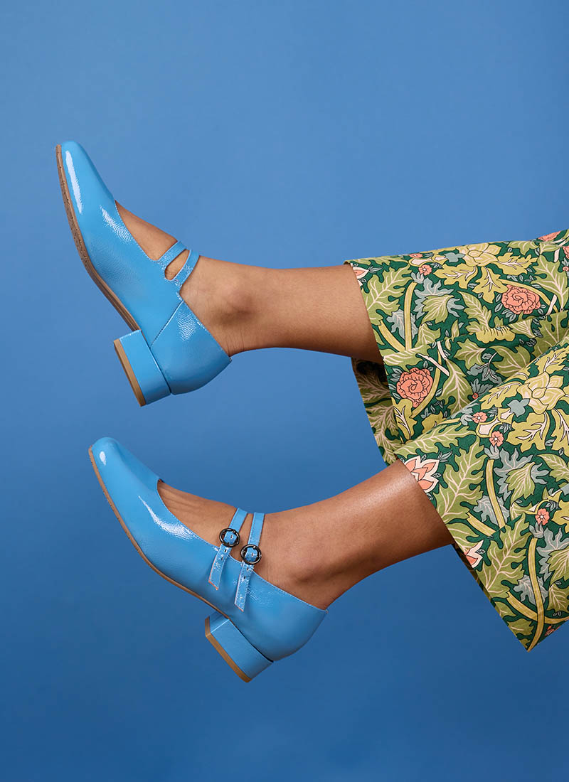 Paris Patent Leather Mary Jane Shoes Vintage-Inspired Blue