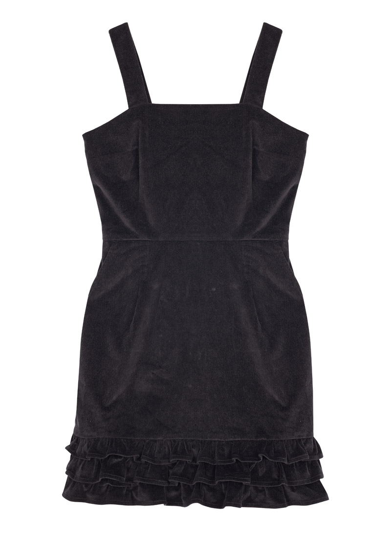 Gertie Square Neck Velvet Ruffle Pinafore Dress | Vintage-Inspired Black Mini Dress | Joanie Gertie Square Neck Velvet Ruffle Pinafore Dress | Vintage-Inspired Black Mini Dress | Joanie