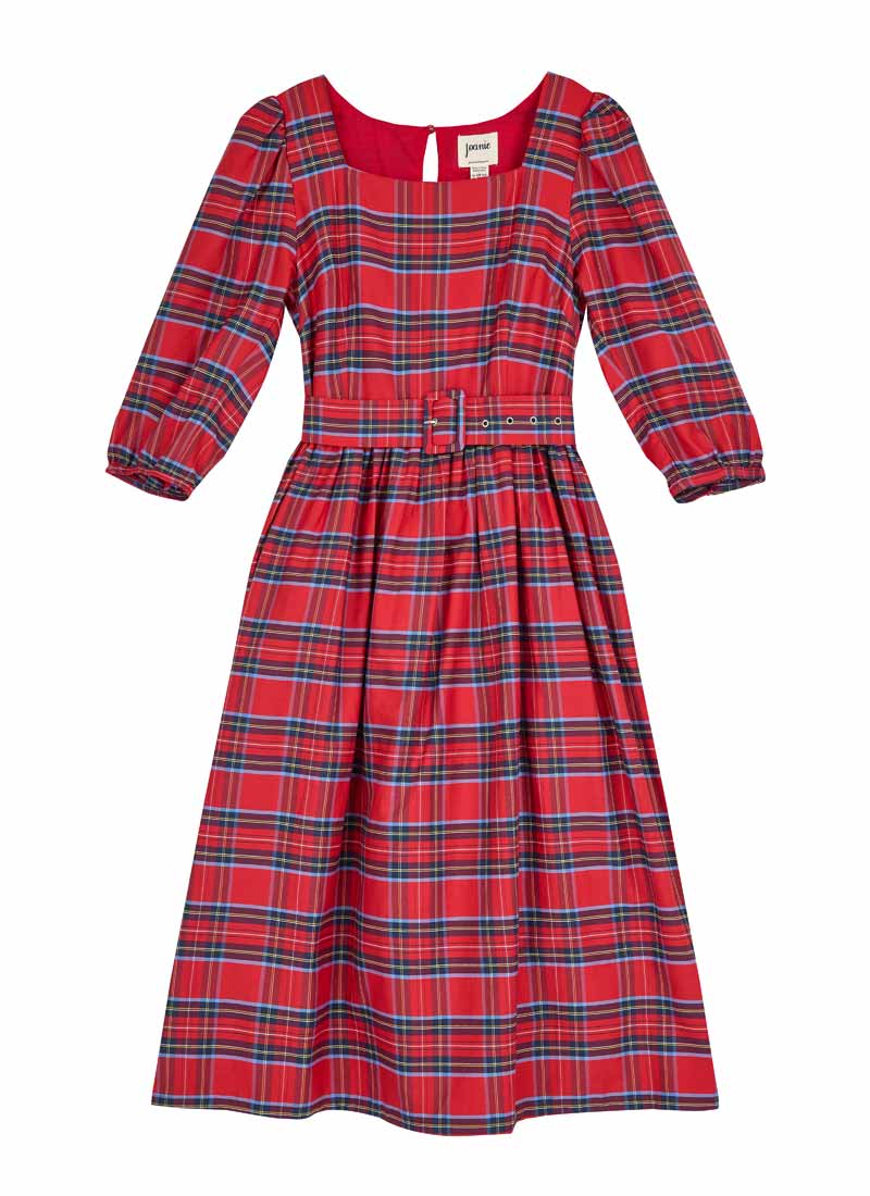 sachin and babi light blue dress Gina Puff Sleeve Tartan Midi Dress | Vintage-Inspired Puff Sleeve Party  Dress