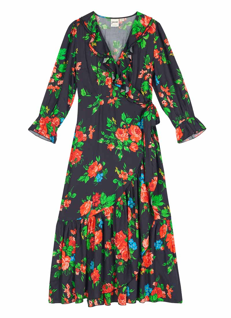 slim fit dress slacks Baltic Born Womens CRESSIDA Tulle Maxi Dress | Dark Green + Red Floral