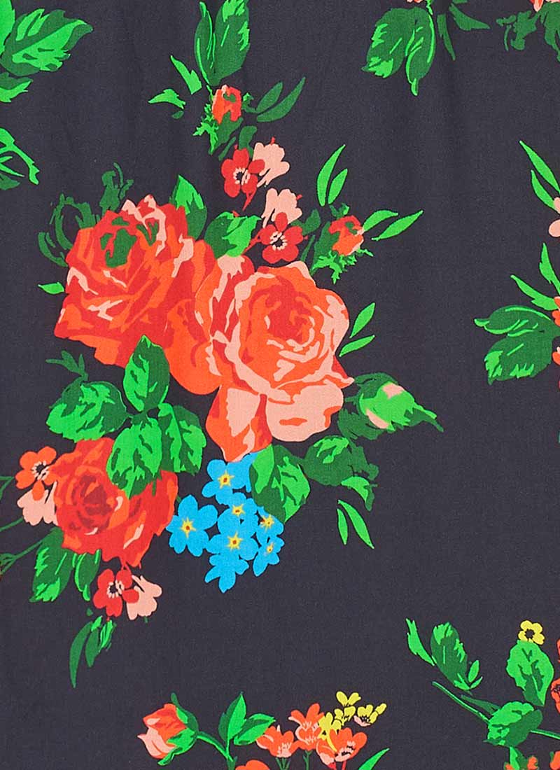 Glorie Black Floral Print Wrap Dress