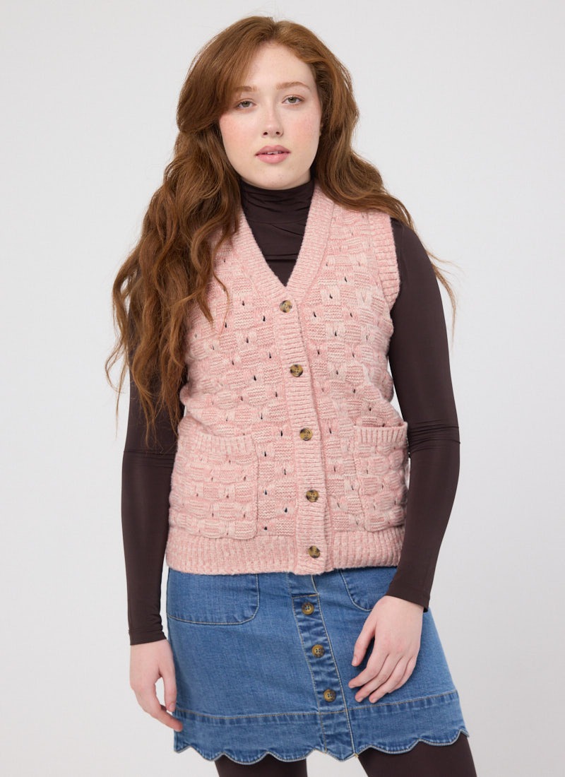 Haisley Basket Weave Knitted Cardigan Tank Top | Vintage-Inspired