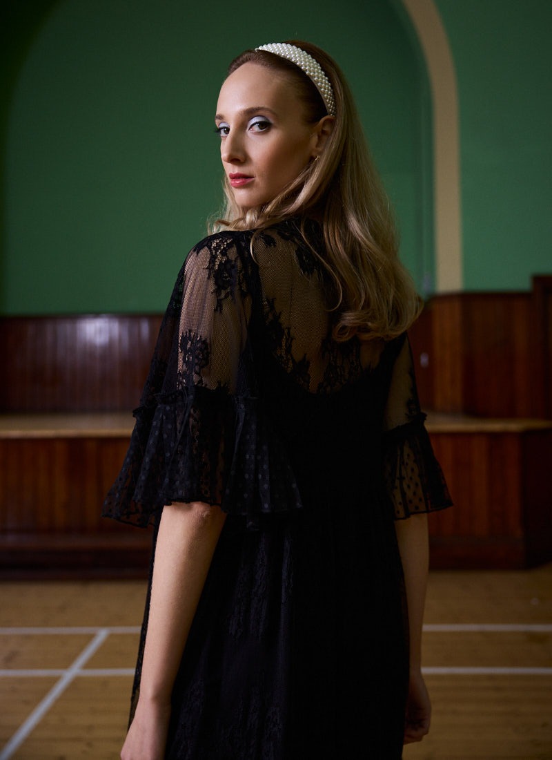 Havisham High Neck Lace Midi Dress | Vintage-Inspired Black Sheer