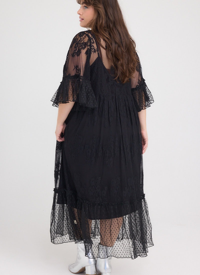 Havisham High Neck Lace Midi Dress | Vintage-Inspired Black Sheer Mesh Dress  | Joanie