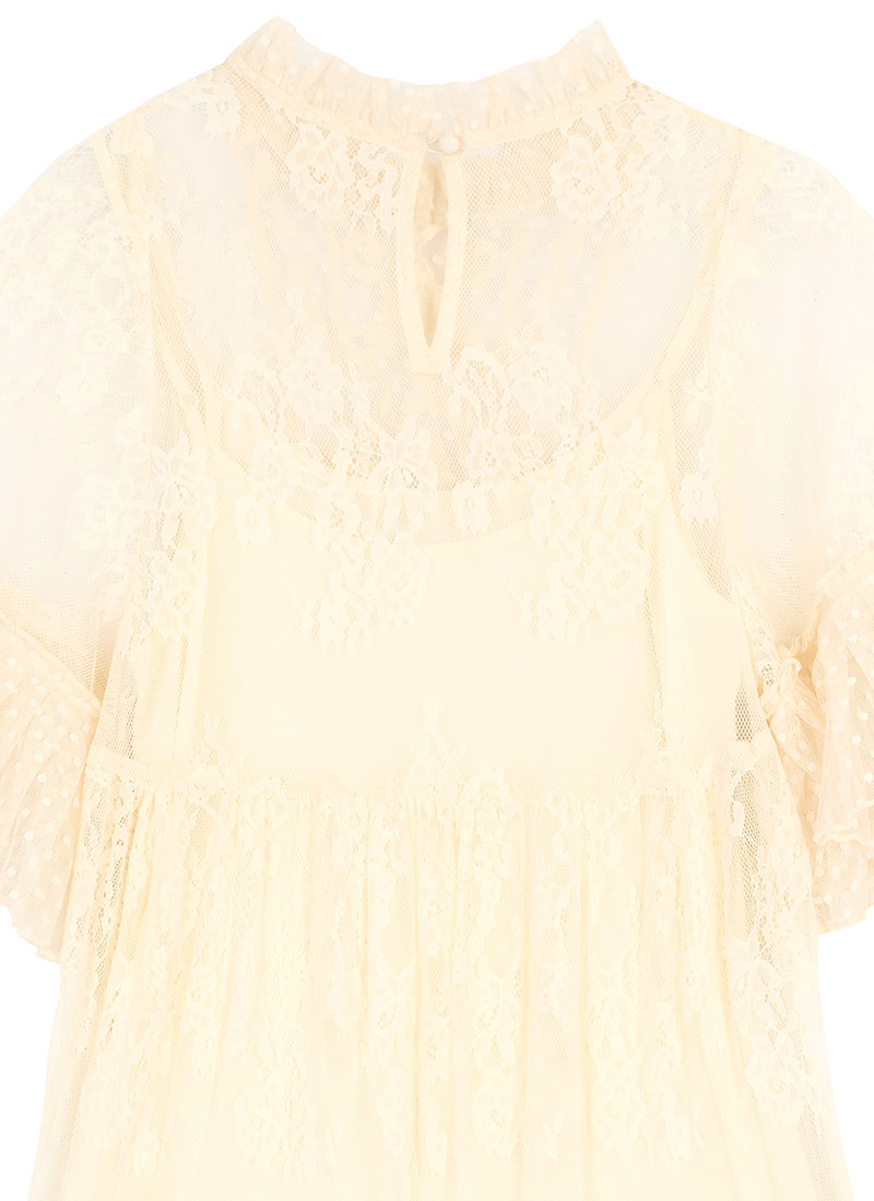 Havisham High Neck Lace Midi Dress - Ivory