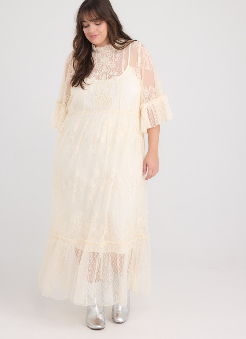 Havisham High Neck Lace Midi Dress | Vintage-Inspired Ivory Sheer
