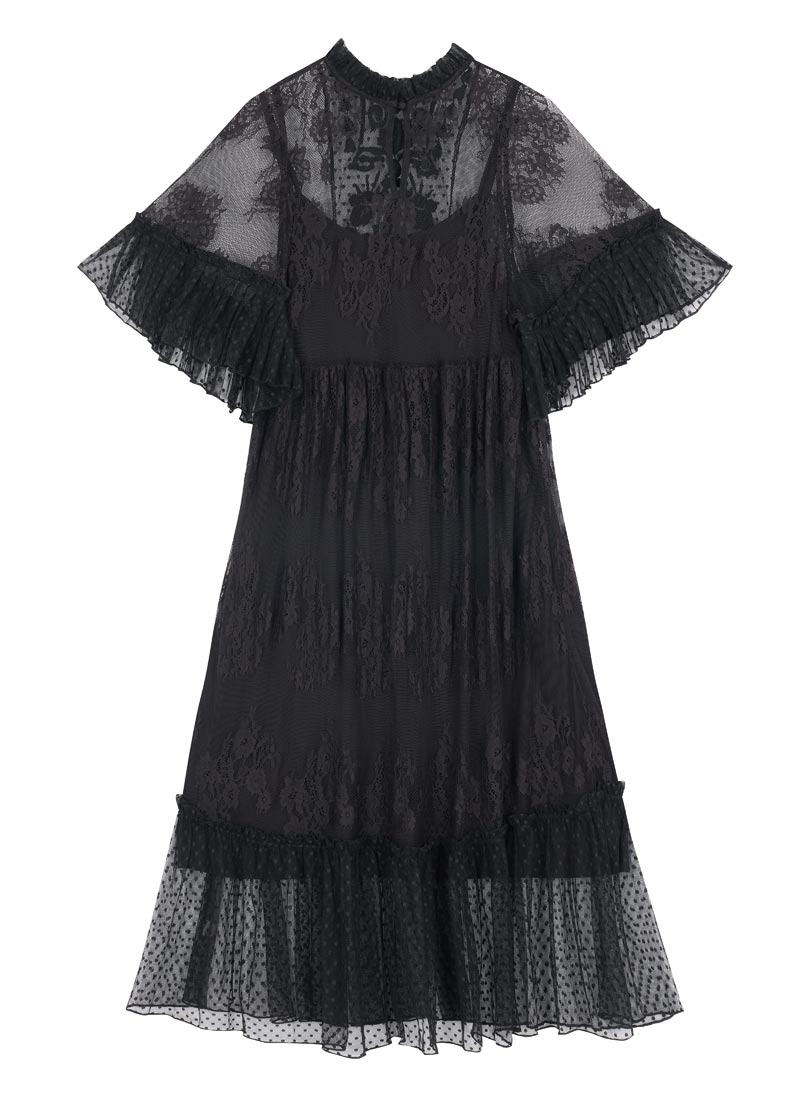 Havisham High Neck Lace Midi Dress | Vintage-Inspired Black Sheer
