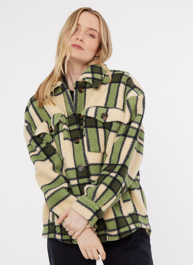 Jackie Tartan Fleece Shacket | Vintage-Inspired Green Check