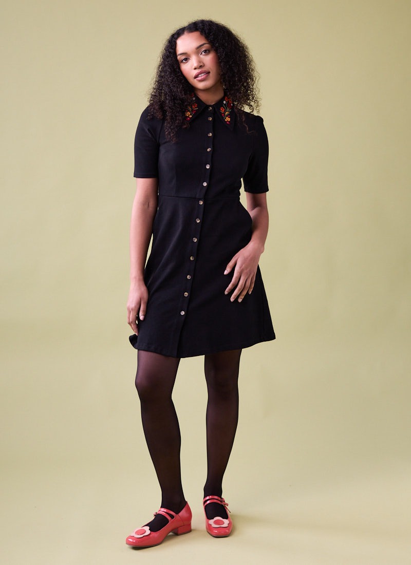 Jada Embroidered Collar Jersey Shirt Dress | Vintage-Inspired