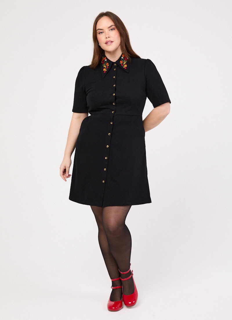 Jada Embroidered Collar Jersey Shirt Dress | Vintage-Inspired