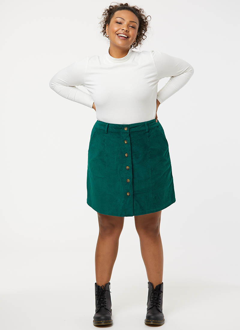 Janet Corduroy A-Line Skirt - Green