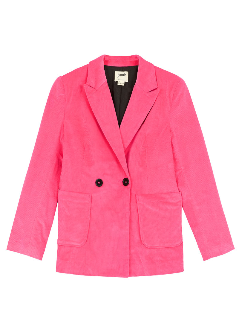 Jarvis Double Breasted Corduroy Blazer - Hot Pink - Model Front Close Up