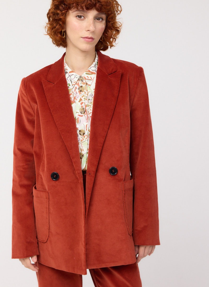 Jarvis Double Breasted Corduroy Blazer - Rust 