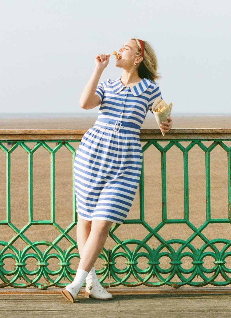 open lace back dress RETRO STRIPE Roller Dress – Frock Me Out main image 0