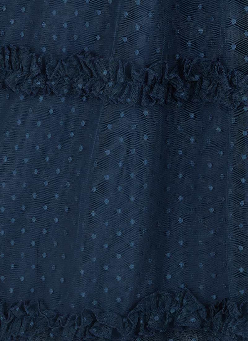 Jemima Square Neck Polka Dot Mesh Dress - Navy
