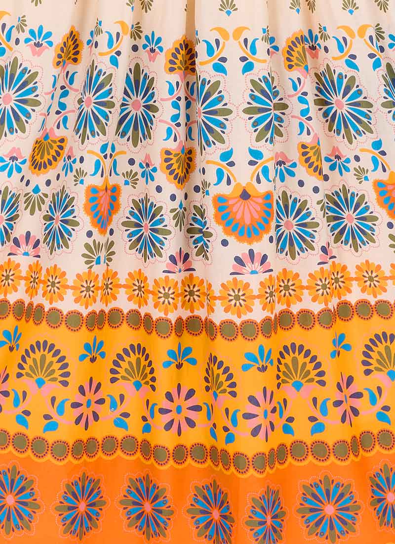 Zeena X Joanie - Jesse Orange Geometric Print Tie Neck Midi Dress