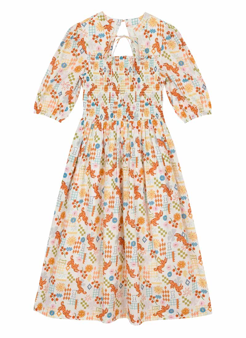Zeena X Joanie - Jesse Abstract Pomodoro Print Tie Neck Midi Dress