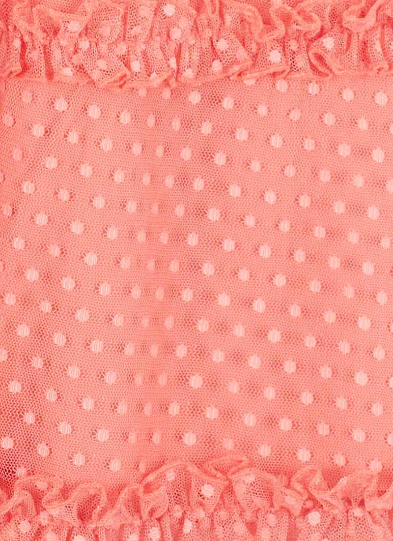 Jini Square Neck Polka Dot Mesh Dress - Pink