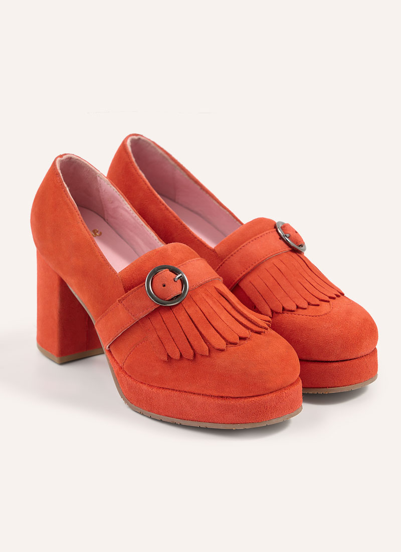 Toulouse Suede Platform Loafers | 1970s-Inspired Red Mid
