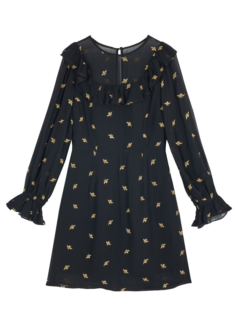 Kanchan Bee Sheer Embroidered Long Sleeve Mini Dress