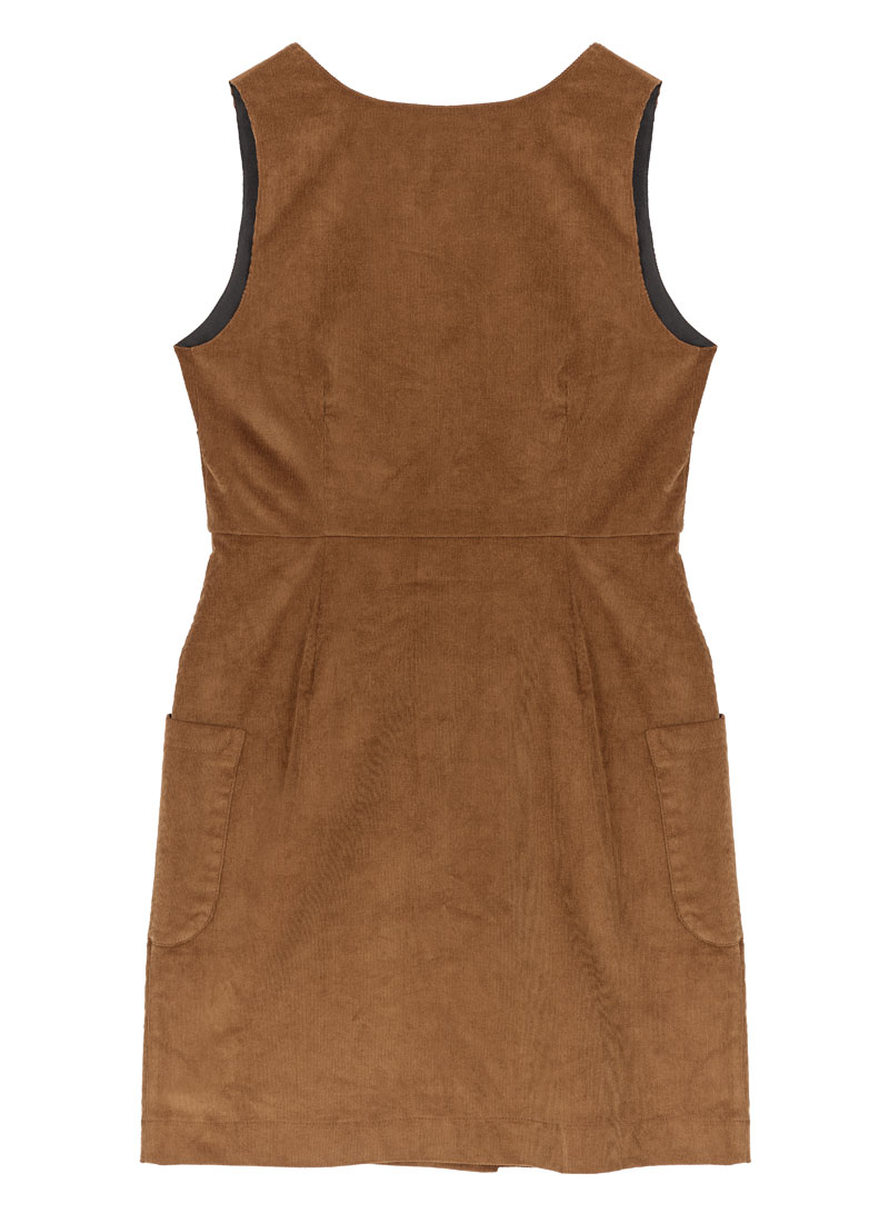 Kendal A-Line Buttoned Pinafore Dress | Vintage-Inspired Brown V
