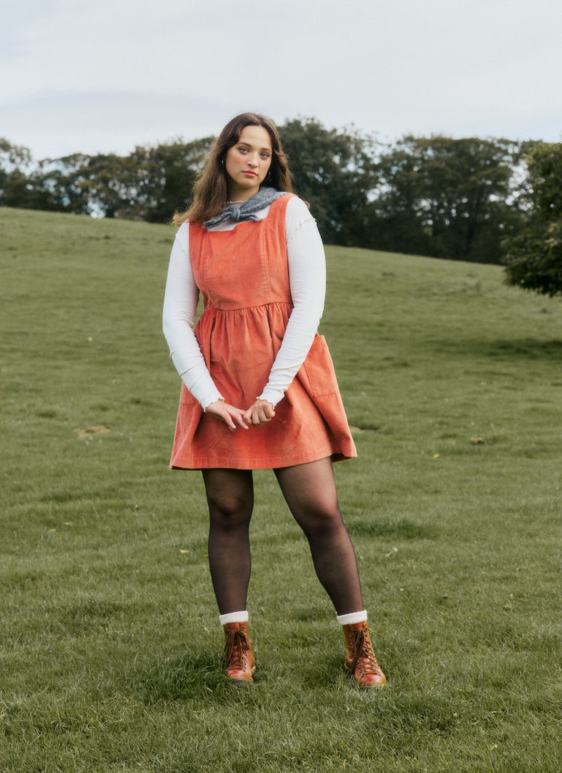 Lainey Square Neck Corduroy Pinafore Dress | Vintage-Inspired Rust