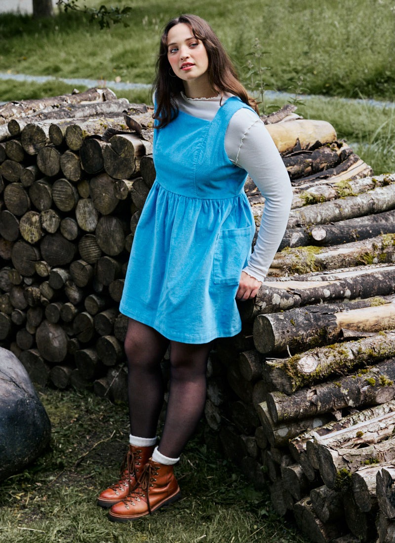 Lainey Square Neck Corduroy Pinafore Dress Vintage-Inspired