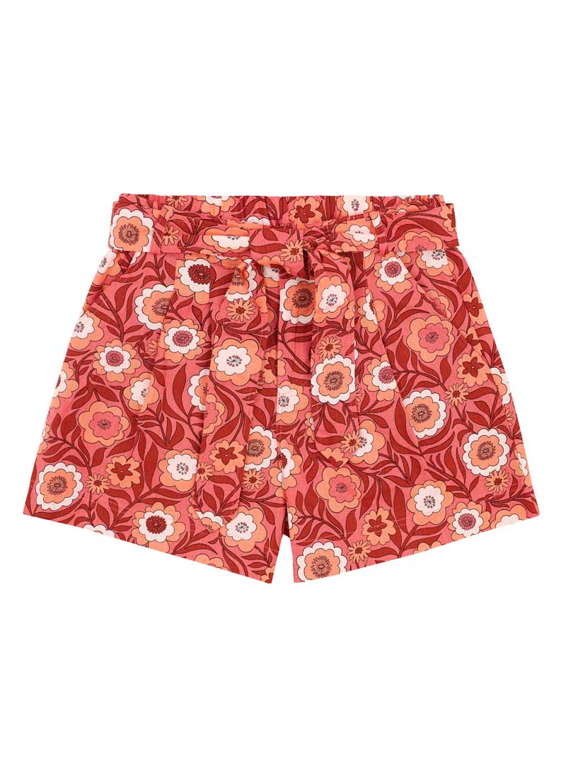 Lenny Pink Floral Print High Waist Shorts - Model Front