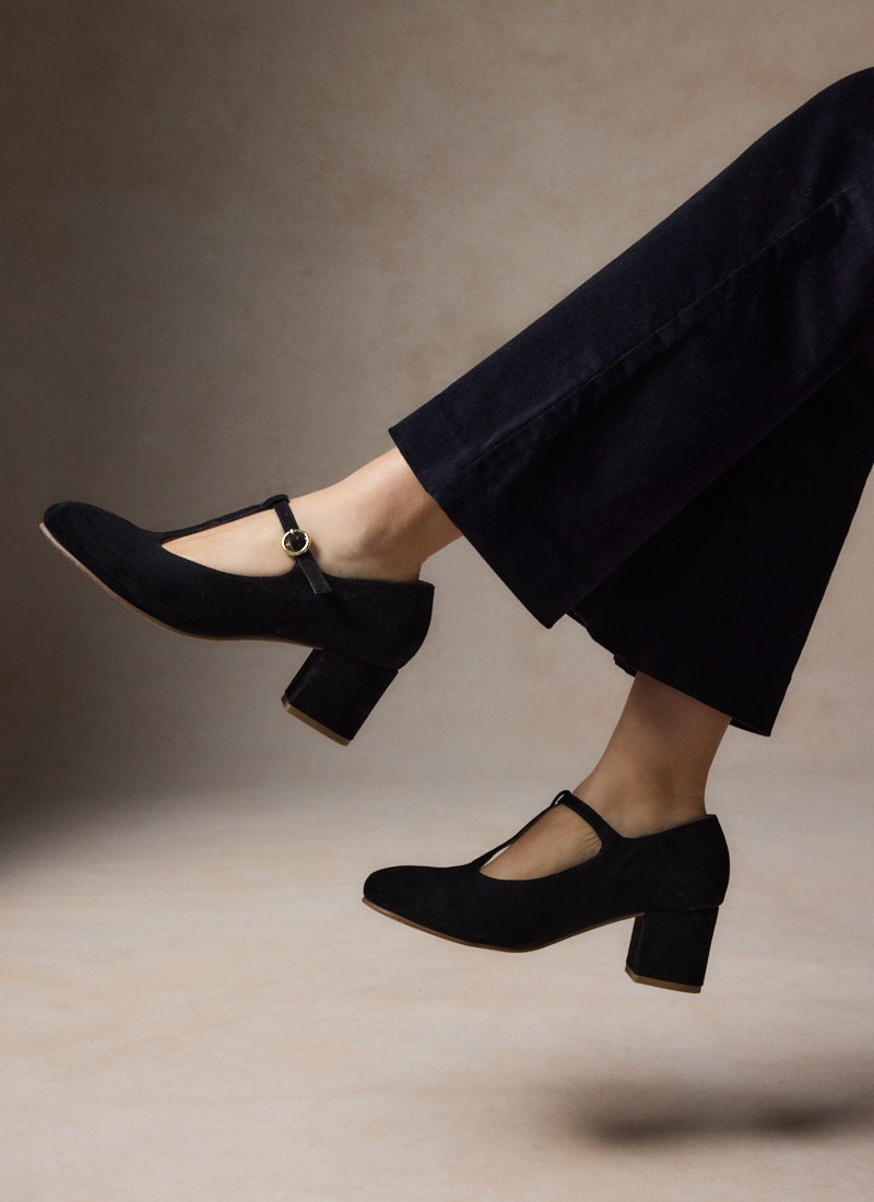 Lille Suede T-Bar Dolly Shoes - Black