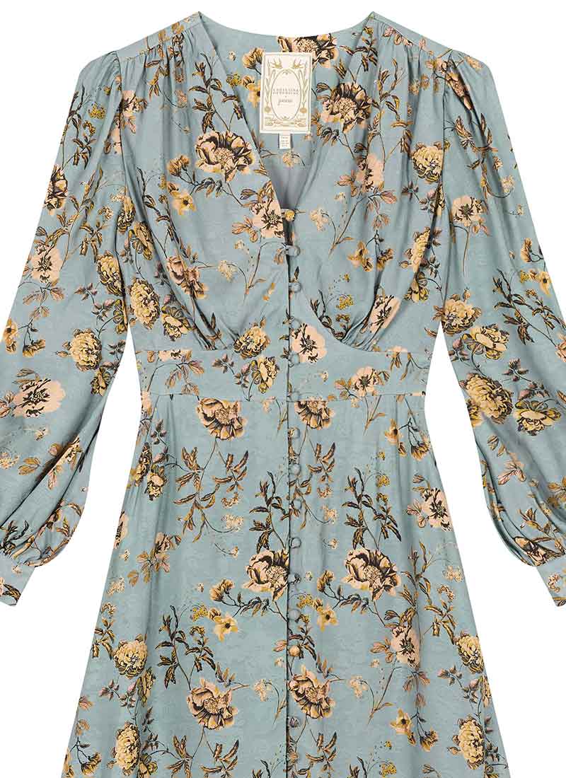 Christina Hendricks X Joanie - Lily Of The Valley Pressed Flowers Print Midi  Dress | Vintage-Inspired Butter Yellow Floral Dress | Joanie