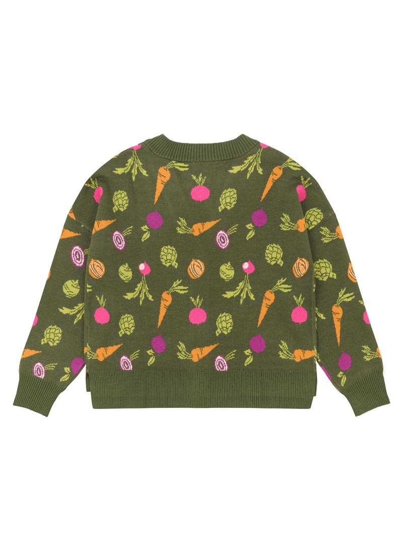 和洋折衷　歪み sphere pullover Lovelace Vegetable Print Oversized Cardigan | Vintage-Inspired