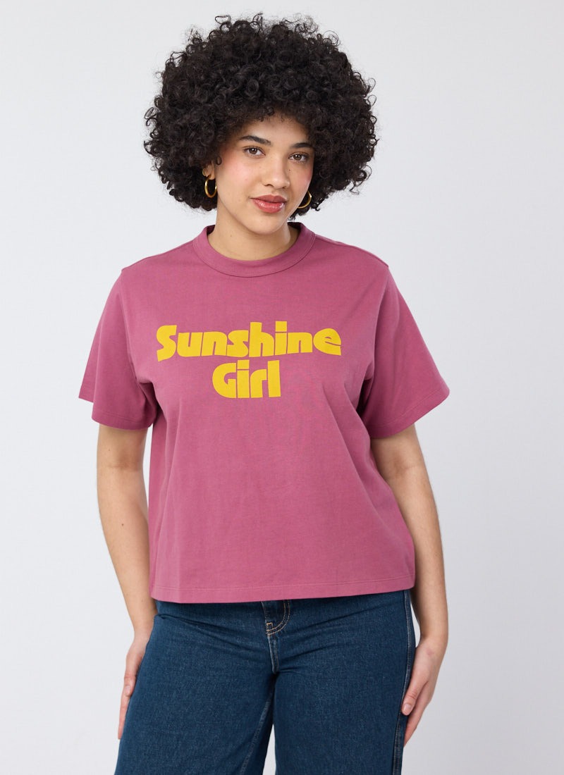 Lucia Sunshine Girl Boxy Fit Slogan Tee - Model Front Size 10