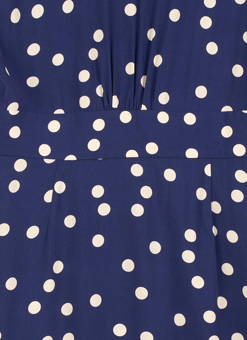 Manon Polka Dot Print Button-Through Tea Dress - Navy