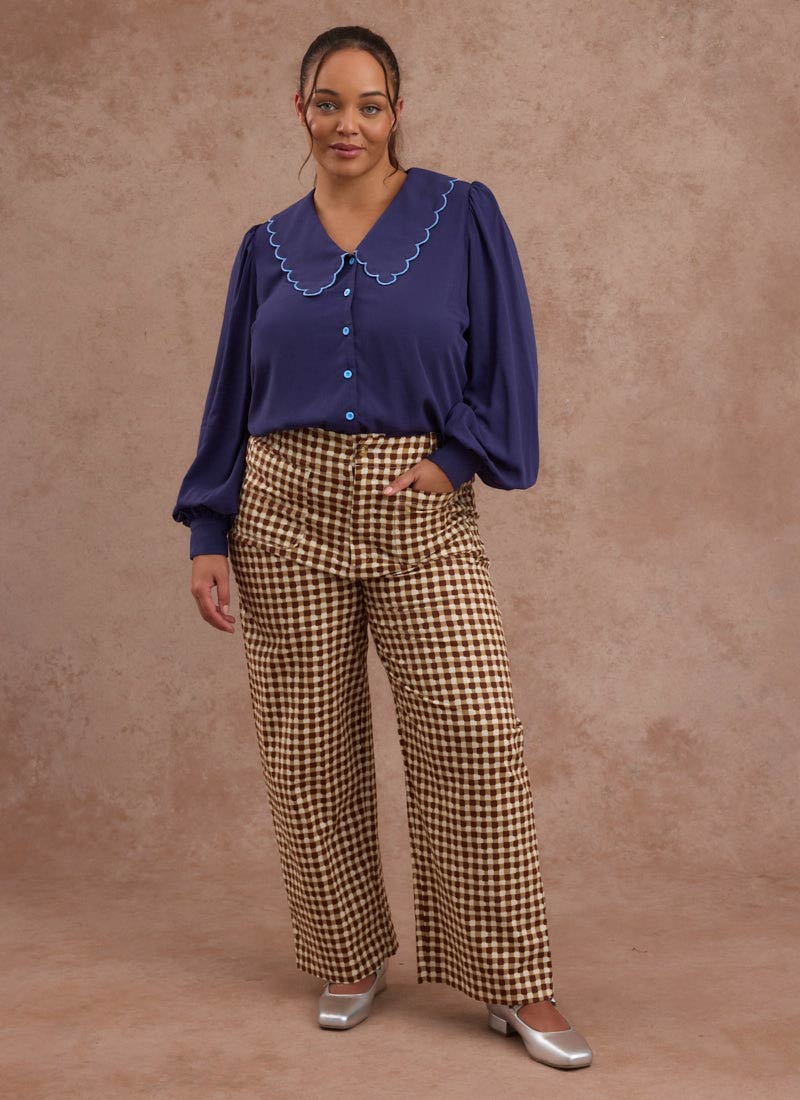 Marsha Scallop Collar Blouse | Vintage-Inspired Blue V-Neck Blouse 