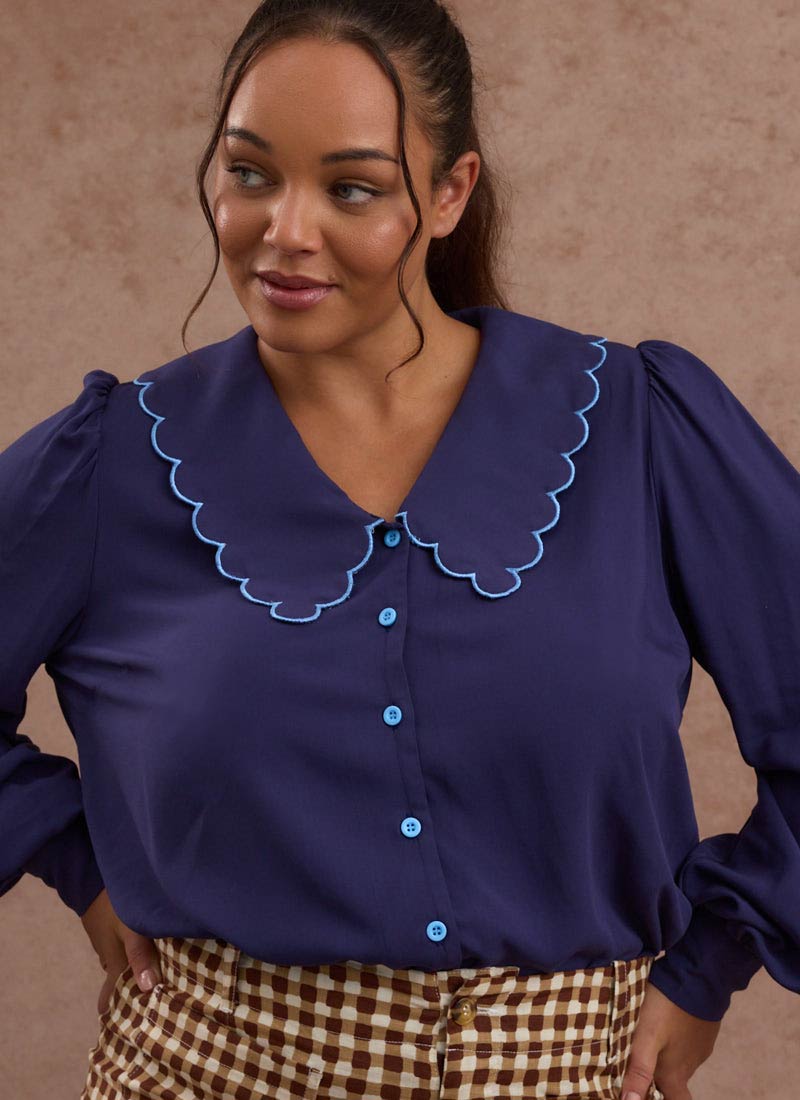 トップス mare Scallop Collar Blouse Scallop Collar Blouse Blue – Clothe Boutique