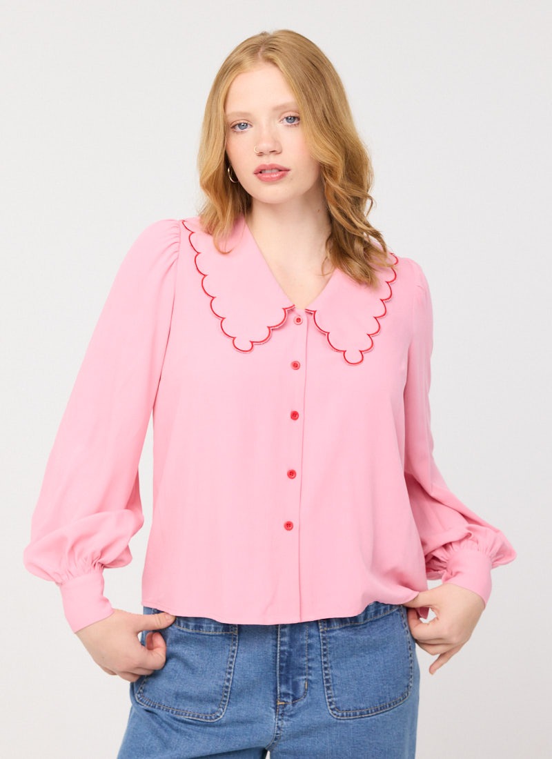 Marsha Scallop Collar Blouse - Pink