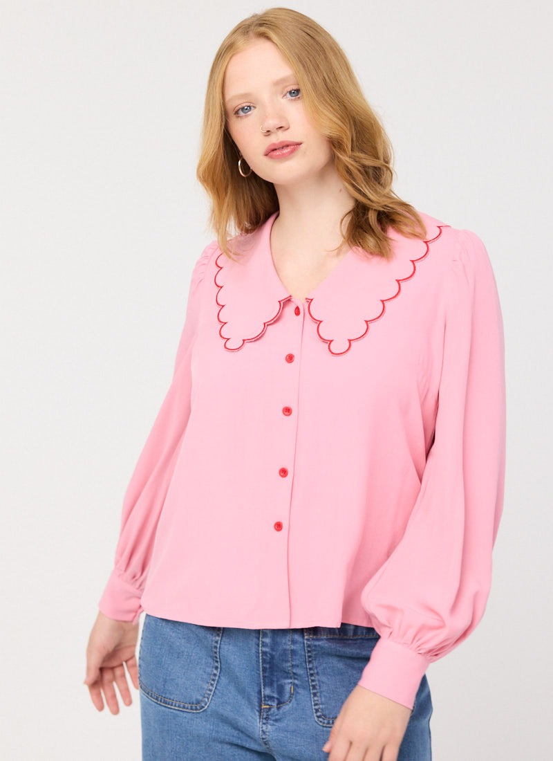 Marsha Scallop Collar Blouse - Pink