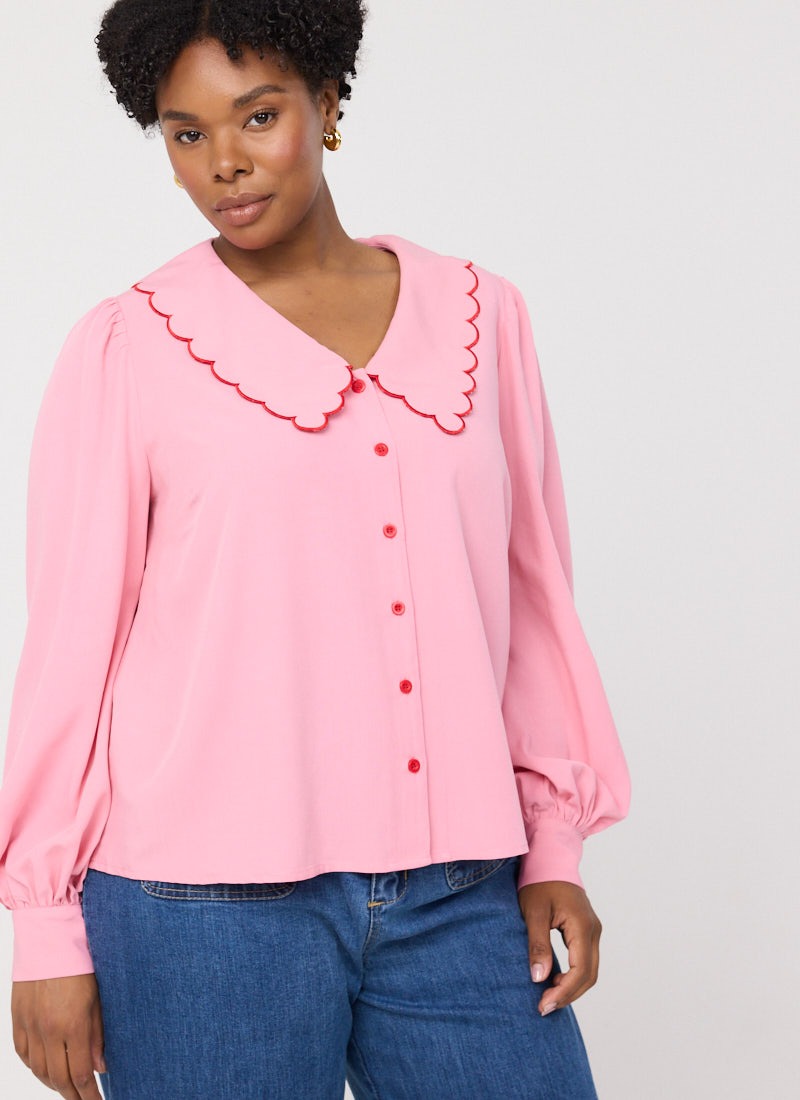 Marsha Scallop Collar Blouse - Pink