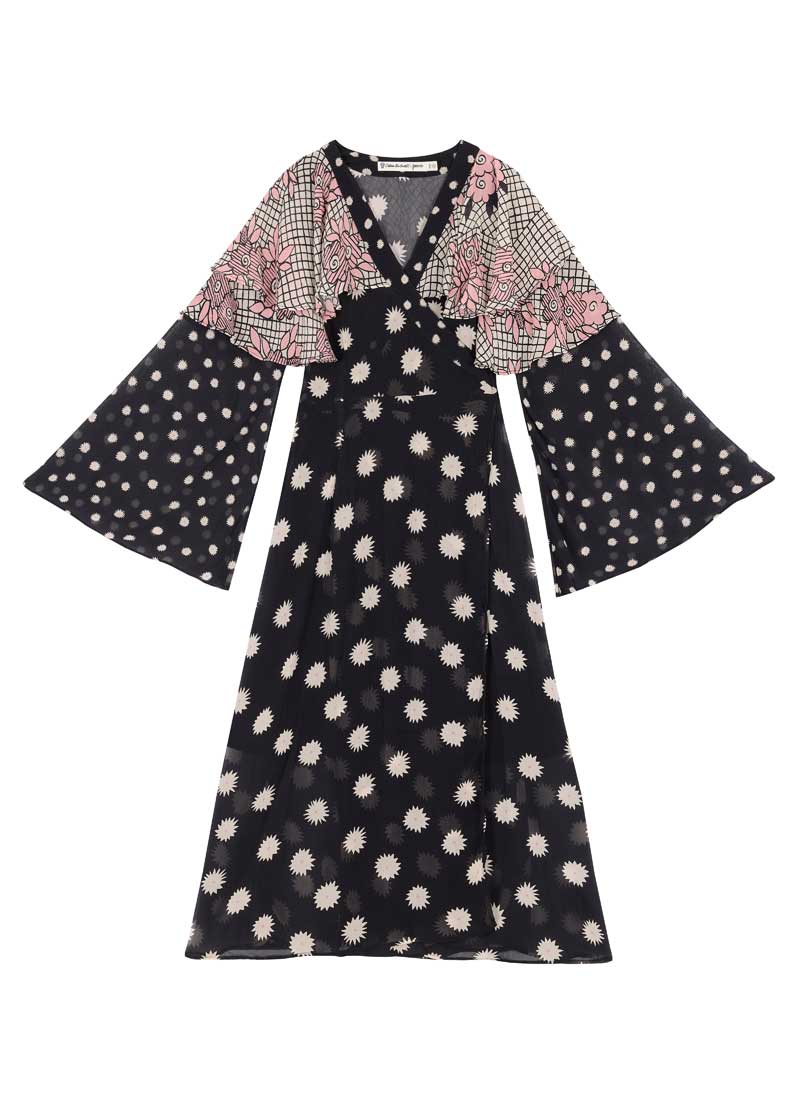 Celia Birtwell X Joanie - Michaelmas Daisy Print Cape Sleeve Wrap Dress |  Vintage-Inspired Printed Dress | Joanie