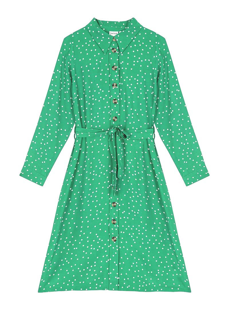 Mina Spot Print Button-Down Midi Dress Vintage-Inspired Green