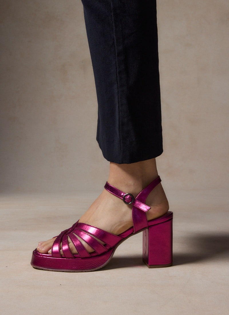 Montpellier Metallic Leather Platform Sandals Vintage-Inspired
