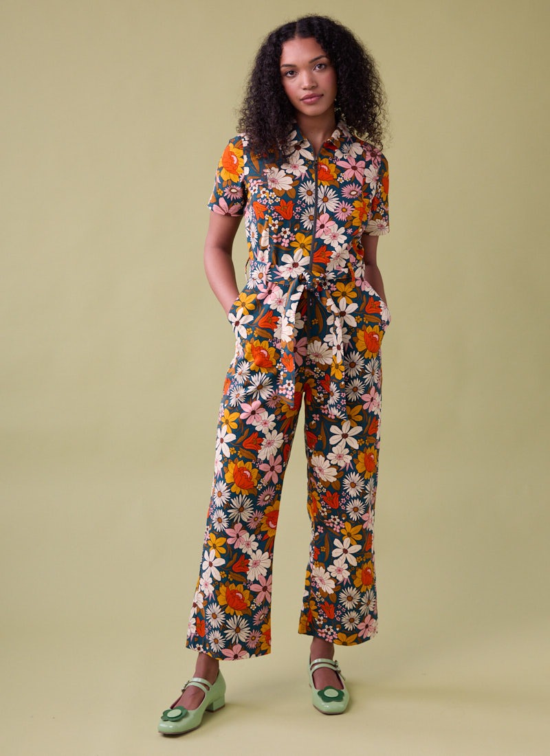 Mork Retro Floral Print Short Sleeve Boilersuit | Vintage-Inspired