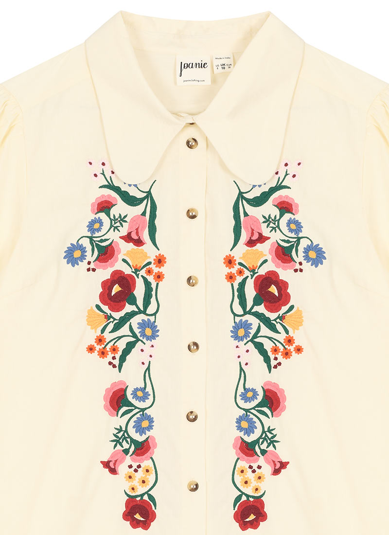 トップス 70's Vintage Floral Embroidered Tops Vintage 70s Womens Cotton Blouse Shirt XS Embroidered
