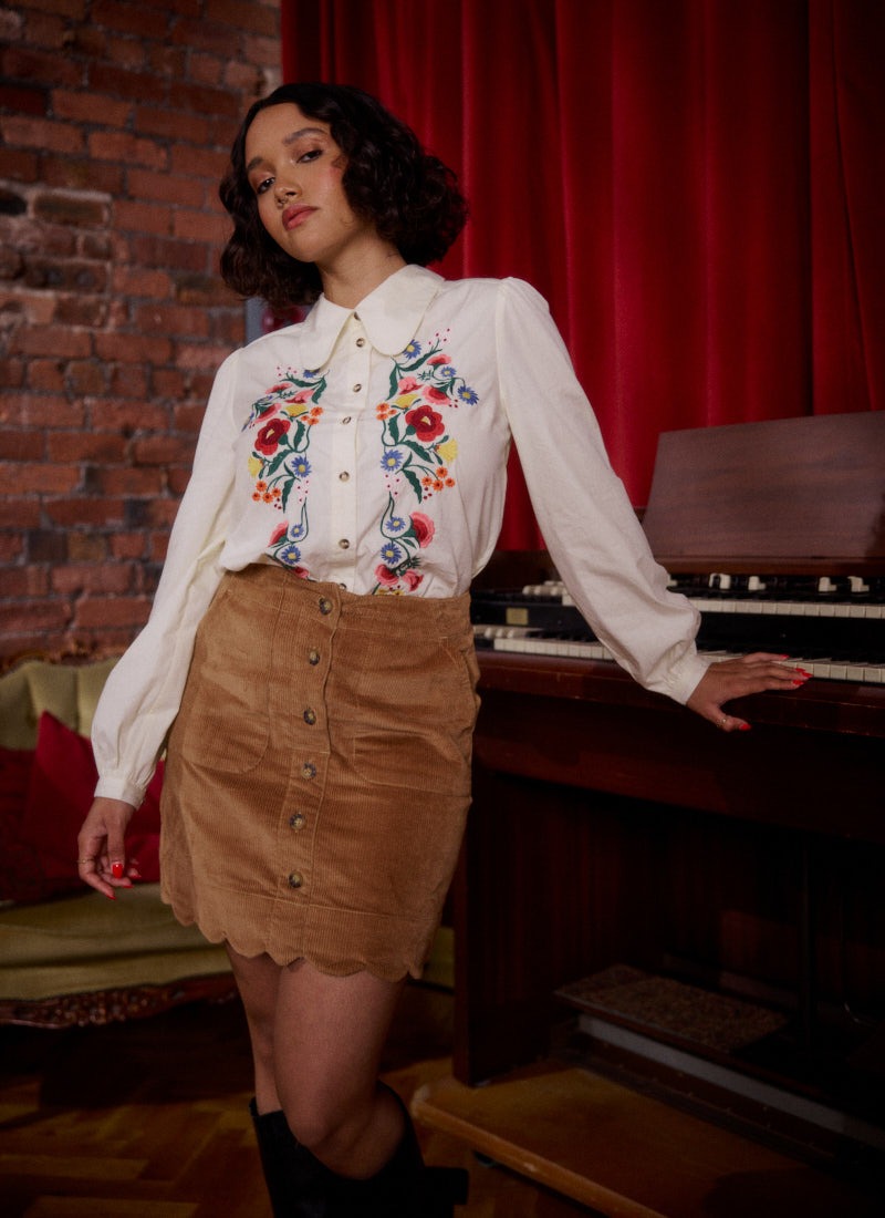 ORGUE Flower embroidery blouse(即納) Vintage 70s Embroidered Peasant Blouse - Etsy