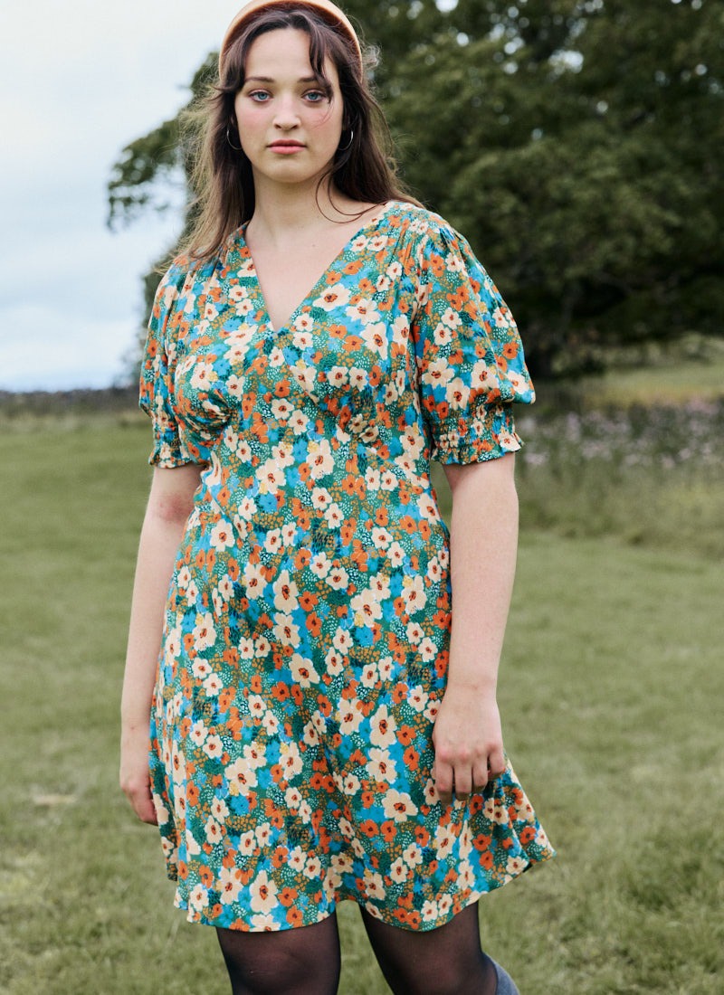 Nova Wildflower Print Puff Sleeve Mini Dress | Vintage-Inspired