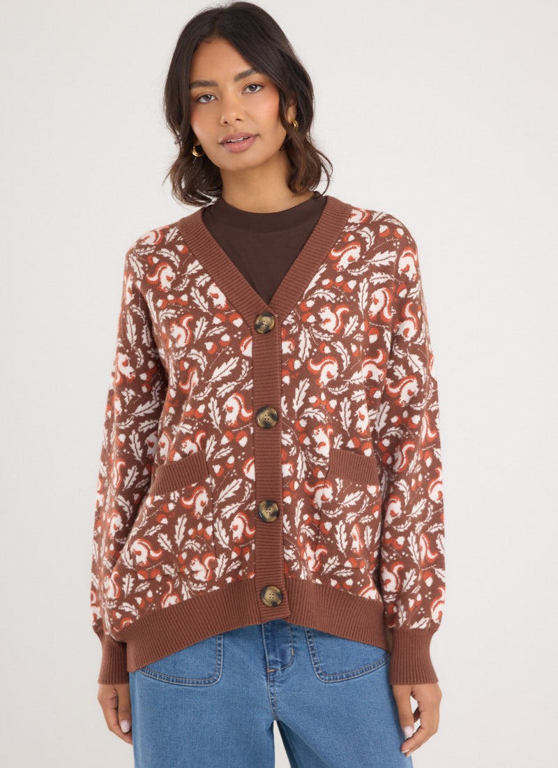 Oakley Autumnal Squirrel Print Oversized Cardigan | Vintage